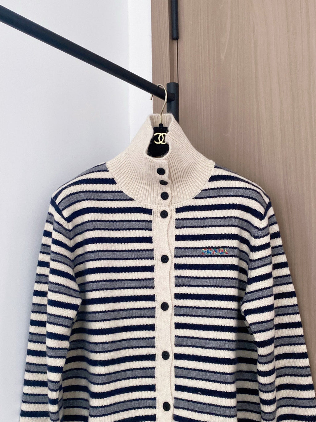 Prada 2025  Two-Tone Cardigan Brown and White Wool