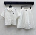 Miumiu 2026  Lace-trimmed Short-Sleeve Shirt and Skirt Set Cotton