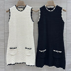 Chanel 2026 Sleeveless Dress Black and Off-White Wool