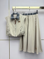 Miumiu 2026 Sleeveless Zipper Vest And Skirt Set Polyester Rayon