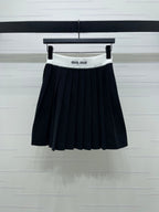 Miumiu 2026 Crew Neck Knit Short-sleeved Pleated Skirt Set Wool 352667