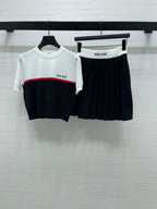 Miumiu 2026 Crew Neck Knit Short-sleeved Pleated Skirt Set Wool 352667
