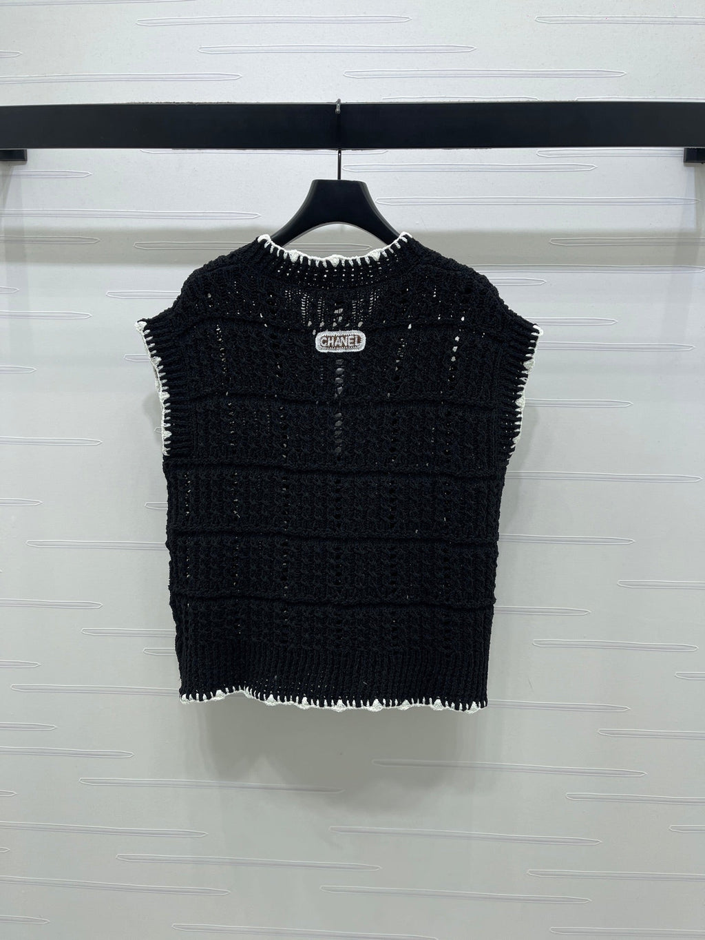 Chanel 2026 V-Neck Knit Vest Black and White Cotton Polyamide