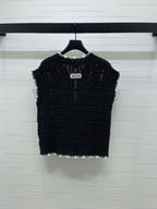 Chanel 2026 V-Neck Knit Vest Black and White Cotton Polyamide