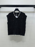 Chanel 2026 V-Neck Knit Vest Black and White Cotton Polyamide