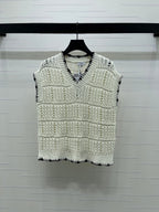 Chanel 2026 V-Neck Knit Vest Black and White Cotton Polyamide