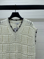Chanel 2026 V-Neck Knit Vest Black and White Cotton Polyamide