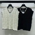 Chanel 2026 V-Neck Knit Vest Black and White Cotton Polyamide