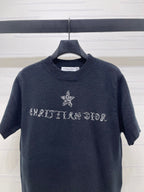 Dior 2026  Embroidered Letter Knit Short-Sleeve T-Shirt Wool