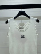 Miumiu 2026 Lace-trimmed Camisole Knit Vest Wool Tencel