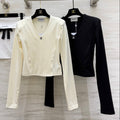 Chanel 2026 V-Neck Long-Sleeve Top Black and Off-white Cotton