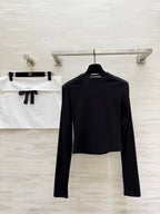 Chanel 2026 V-Neck Long-Sleeve Top Black and Off-white Cotton