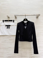 Chanel 2026 V-Neck Long-Sleeve Top Black and Off-white Cotton