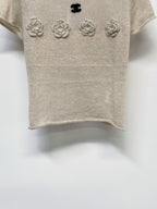 Chanel 2026 Floral Short Sleeve T-shirt Black and Beige Wool