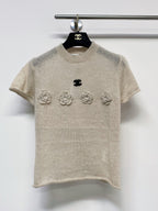 Chanel 2026 Floral Short Sleeve T-shirt Black and Beige Wool