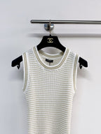 Chanel 2026 Knit Vest Cream and Navy Blue Tencel Nylon