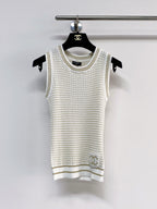 Chanel 2026 Knit Vest Cream and Navy Blue Tencel Nylon