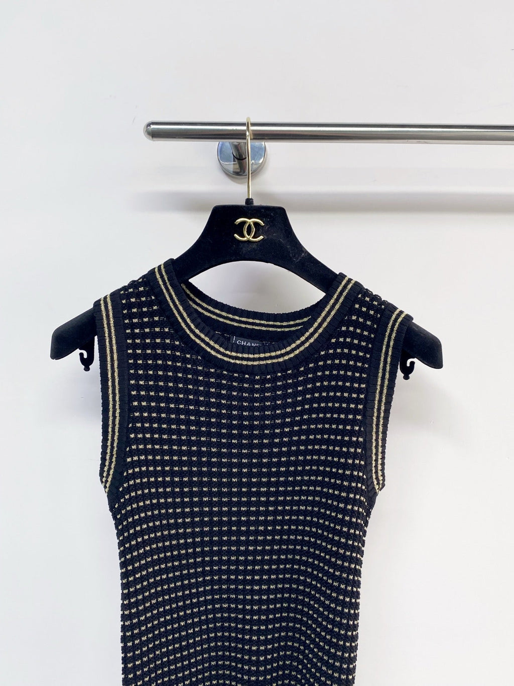 Chanel 2026 Knit Vest Cream and Navy Blue Tencel Nylon