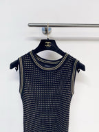 Chanel 2026 Knit Vest Cream and Navy Blue Tencel Nylon