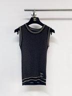 Chanel 2026 Knit Vest Cream and Navy Blue Tencel Nylon