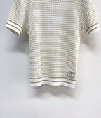 Chanel 2026  Short-Sleeve Shirt Cream and Navy Blue Tencel Nylon