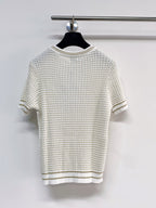 Chanel 2026  Short-Sleeve Shirt Cream and Navy Blue Tencel Nylon