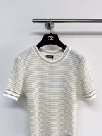Chanel 2026  Short-Sleeve Shirt Cream and Navy Blue Tencel Nylon