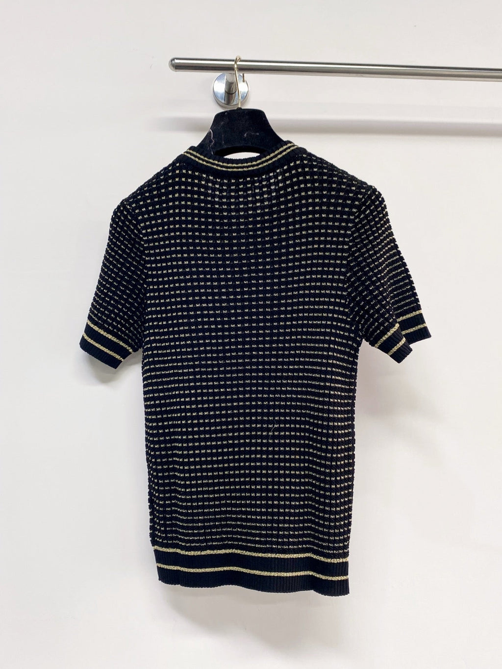 Chanel 2026  Short-Sleeve Shirt Cream and Navy Blue Tencel Nylon