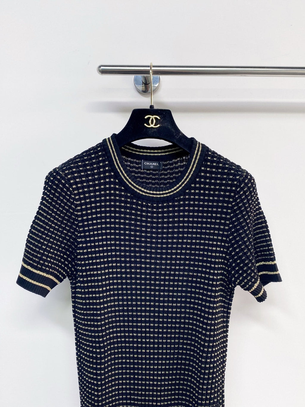Chanel 2026  Short-Sleeve Shirt Cream and Navy Blue Tencel Nylon