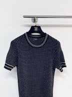 Chanel 2026  Short-Sleeve Shirt Cream and Navy Blue Tencel Nylon