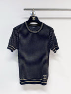 Chanel 2026  Short-Sleeve Shirt Cream and Navy Blue Tencel Nylon