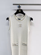 Chanel 2026 Knit Vest Dress Cream and Navy Blue Tencel Nylon
