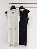 Chanel 2026 Knit Vest Dress Cream and Navy Blue Tencel Nylon