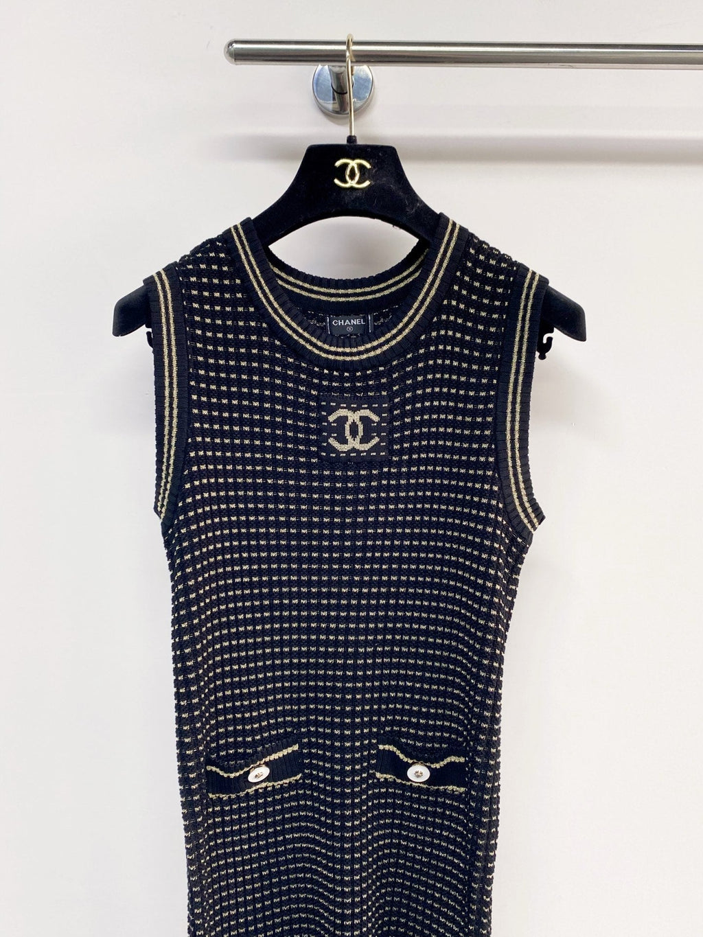 Chanel 2026 Knit Vest Dress Cream and Navy Blue Tencel Nylon