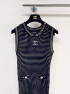 Chanel 2026 Knit Vest Dress Cream and Navy Blue Tencel Nylon