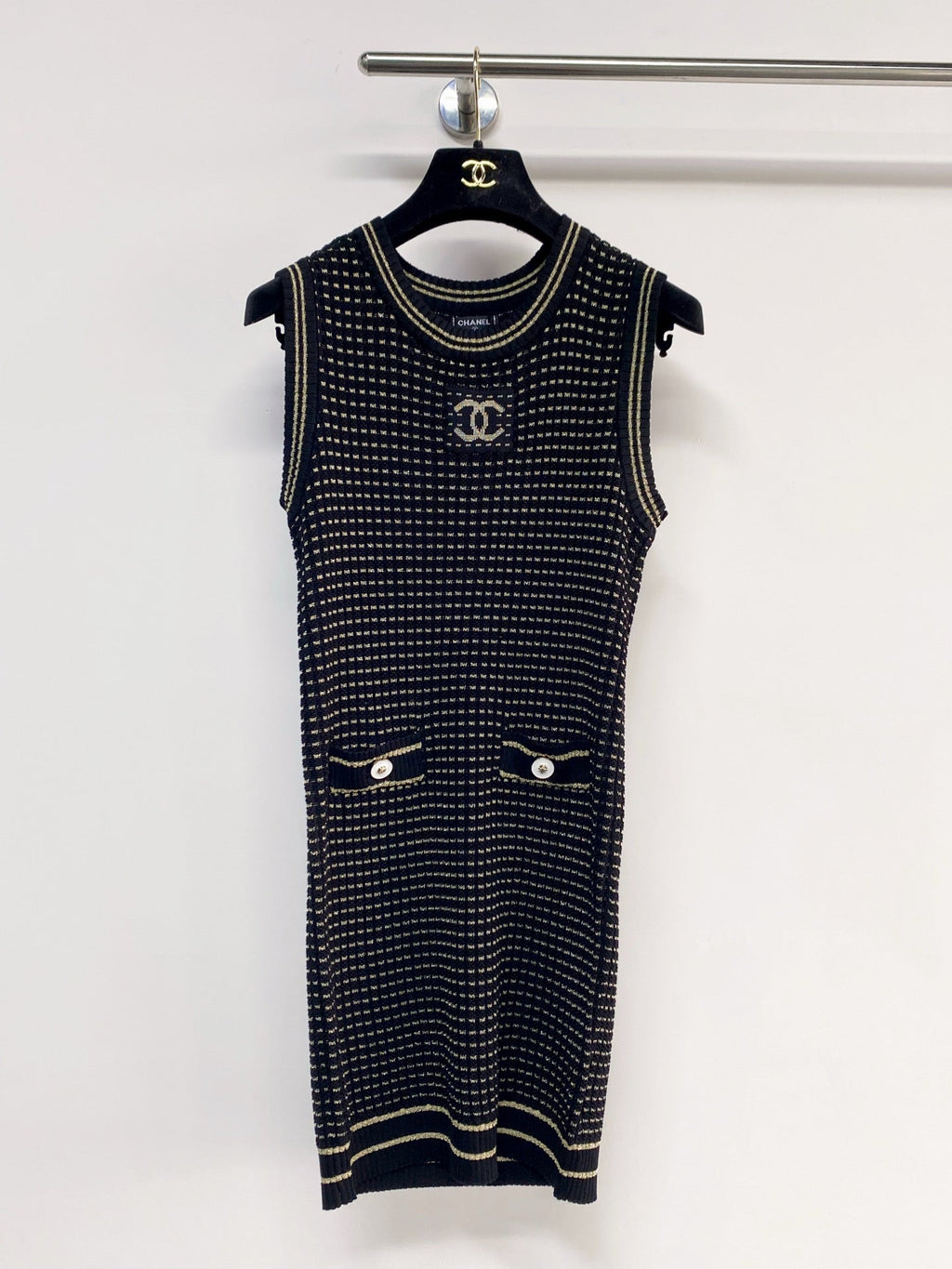 Chanel 2026 Knit Vest Dress Cream and Navy Blue Tencel Nylon