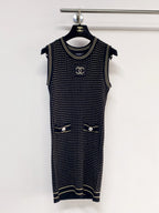 Chanel 2026 Knit Vest Dress Cream and Navy Blue Tencel Nylon