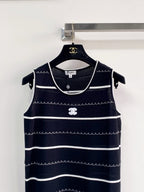 Chanel 2026 Black And White Striped Knit Tank Top Wool Cashmere