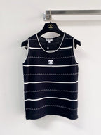 Chanel 2026 Black And White Striped Knit Tank Top Wool Cashmere