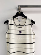 Chanel 2026 Black And White Striped Knit Tank Top Wool Cashmere
