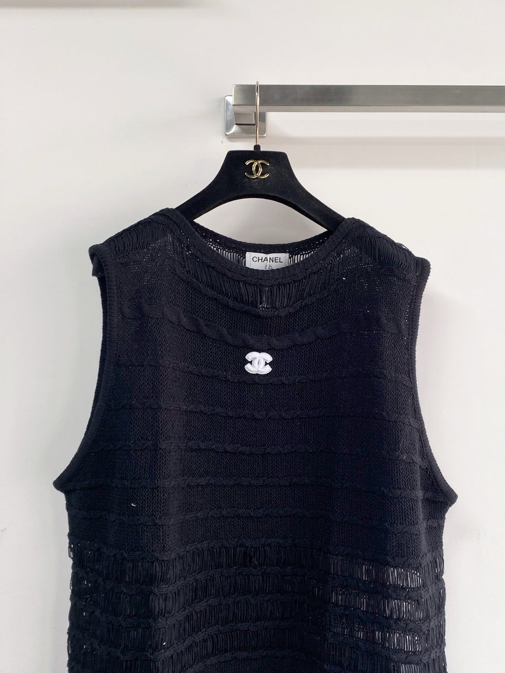 Chanel 2026 Hollow-Out Vest Black and Gray Viscose Nylon
