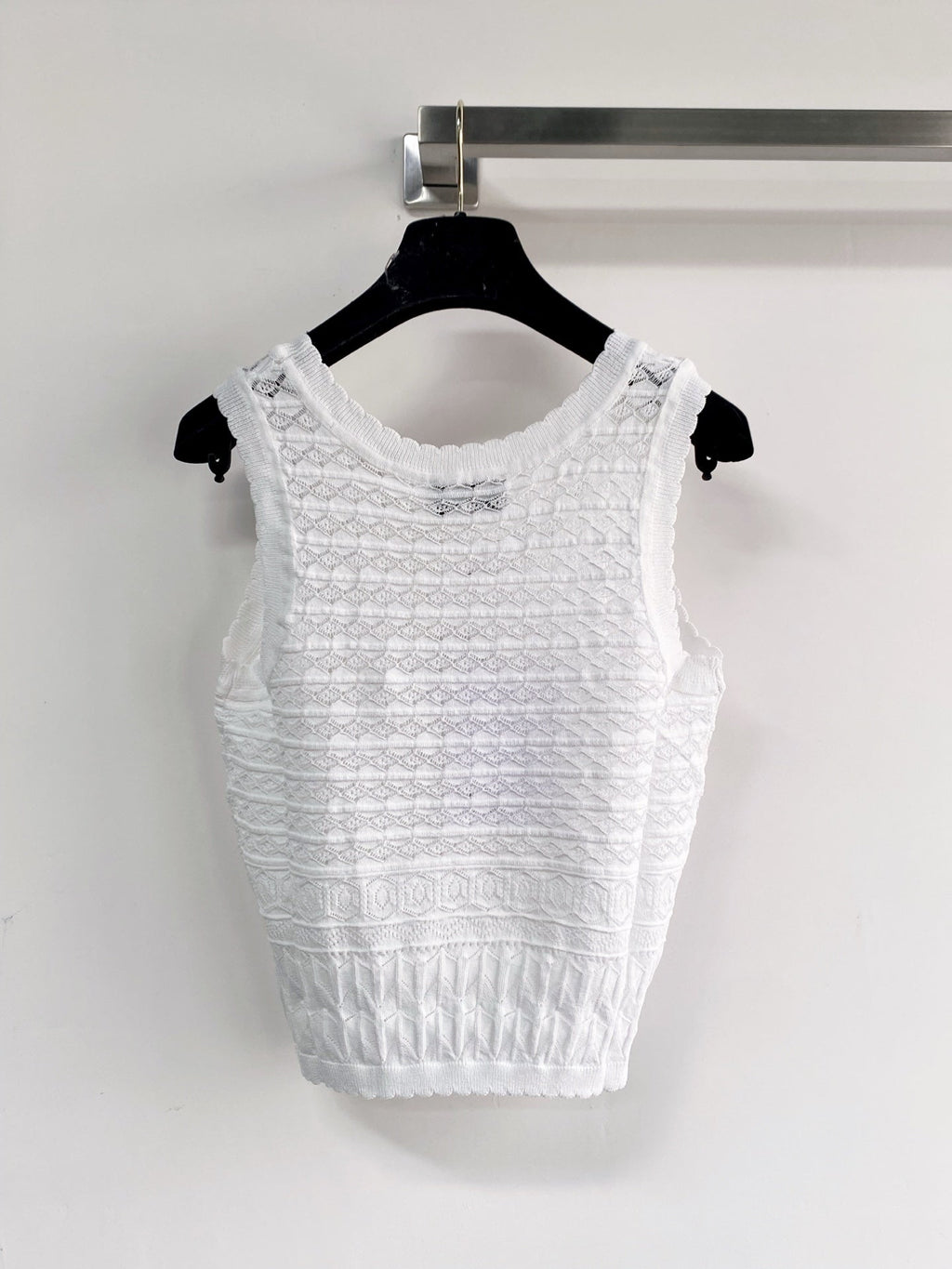 Chanel 2026 Vest White Yellow Navy Blue Wool Tencel
