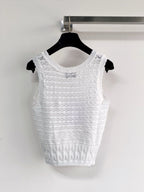 Chanel 2026 Vest White Yellow Navy Blue Wool Tencel