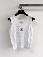Chanel 2026 Vest White Yellow Navy Blue Wool Tencel