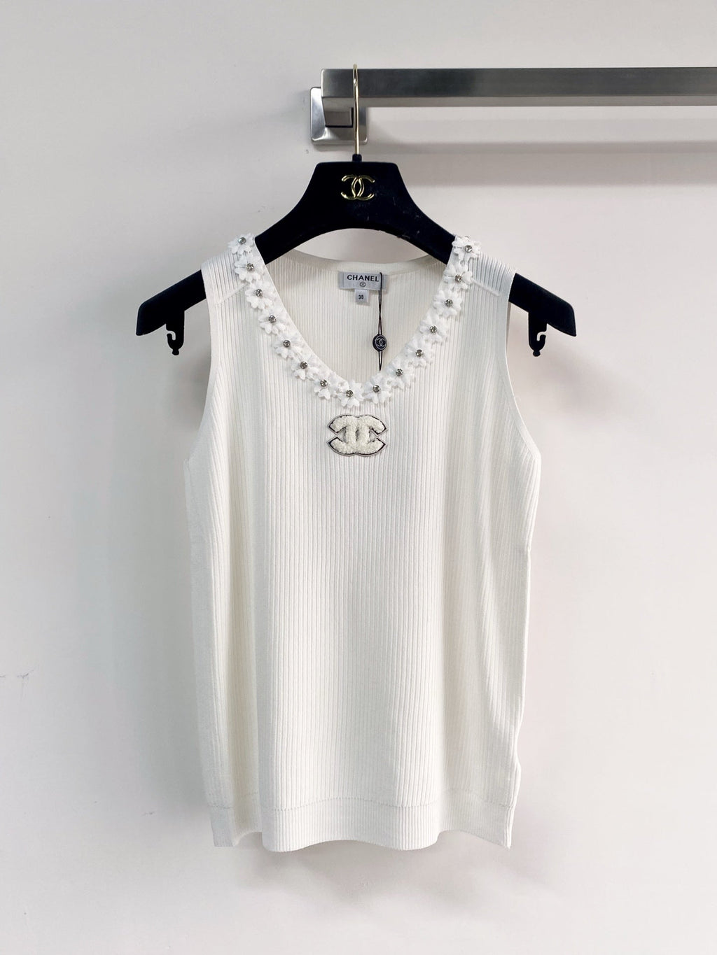 Chanel 2026  Flower Shirt White and Black Polyester Viscose