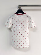 Chanel 2026 V-neckline With Scalloped Trim Shirt White and Red Wool