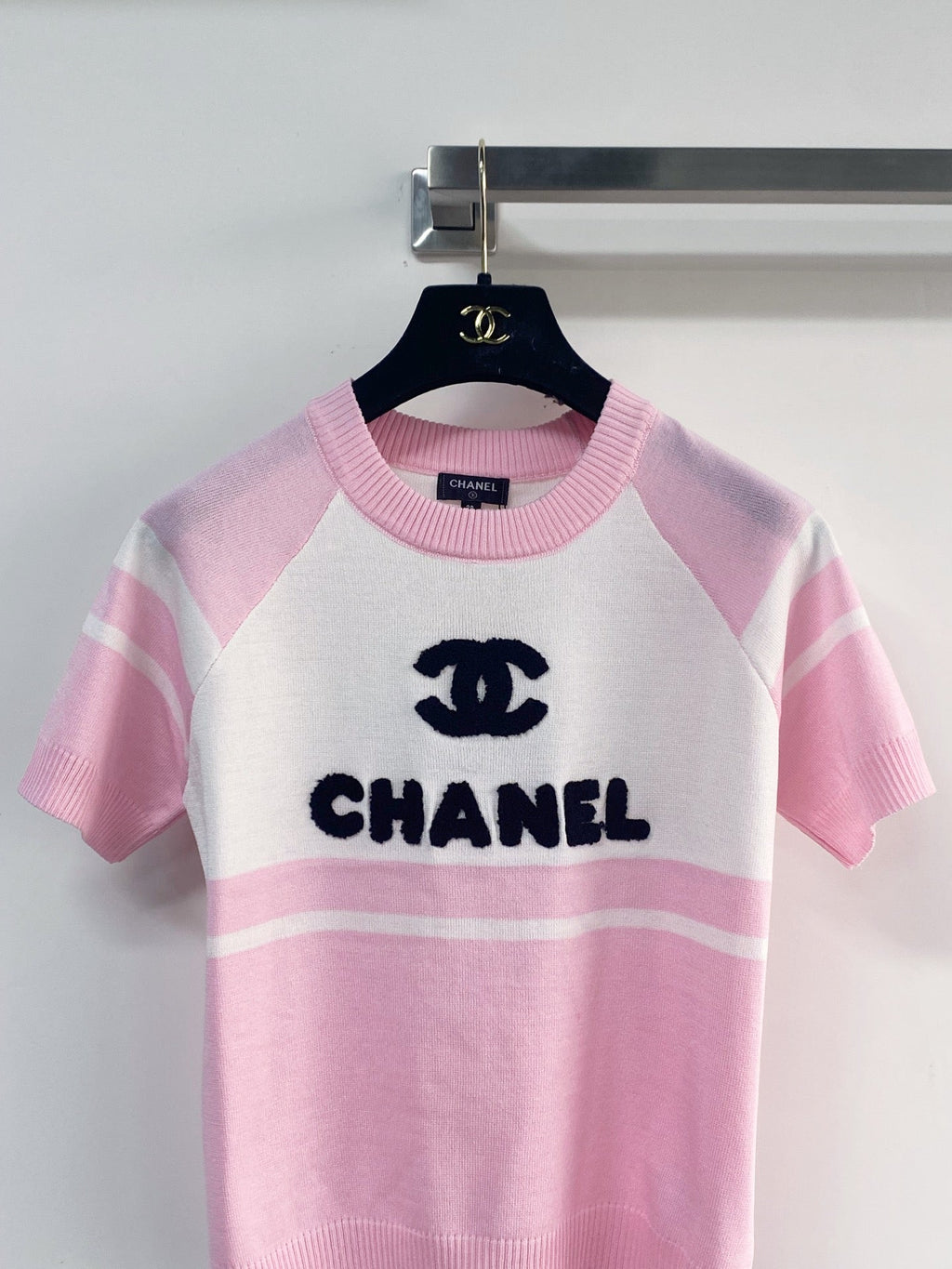 Chanel 2026  Short-Sleeve Shirt Pink Black White Wool Cashmere