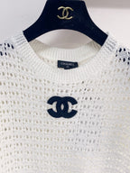 Chanel 2026 Hollow Short-Sleeve Shirt Pink Black White Wool Cashmere