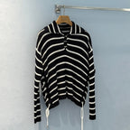 CD 25 Striped Knitted Long-sleeved Top Black Cotton