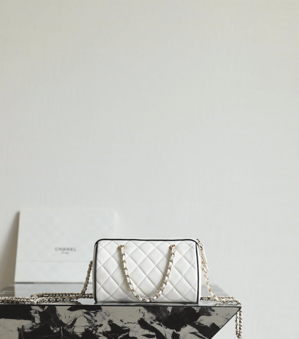 Chanel 2025 Bowling Bag White Lambskin 343004